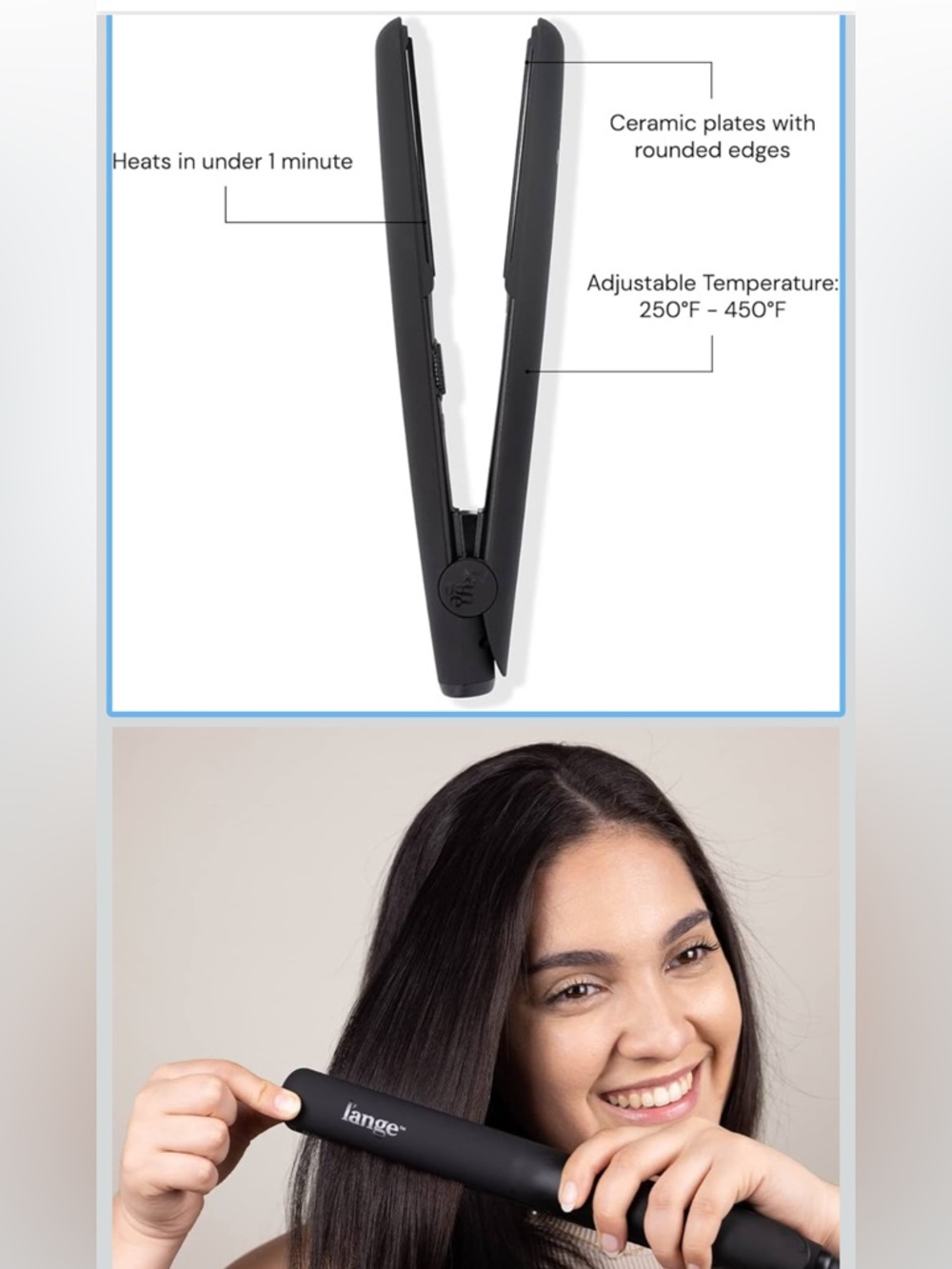 Lange Black Ceramic Hair Straightener - Matte Black Flat Iron